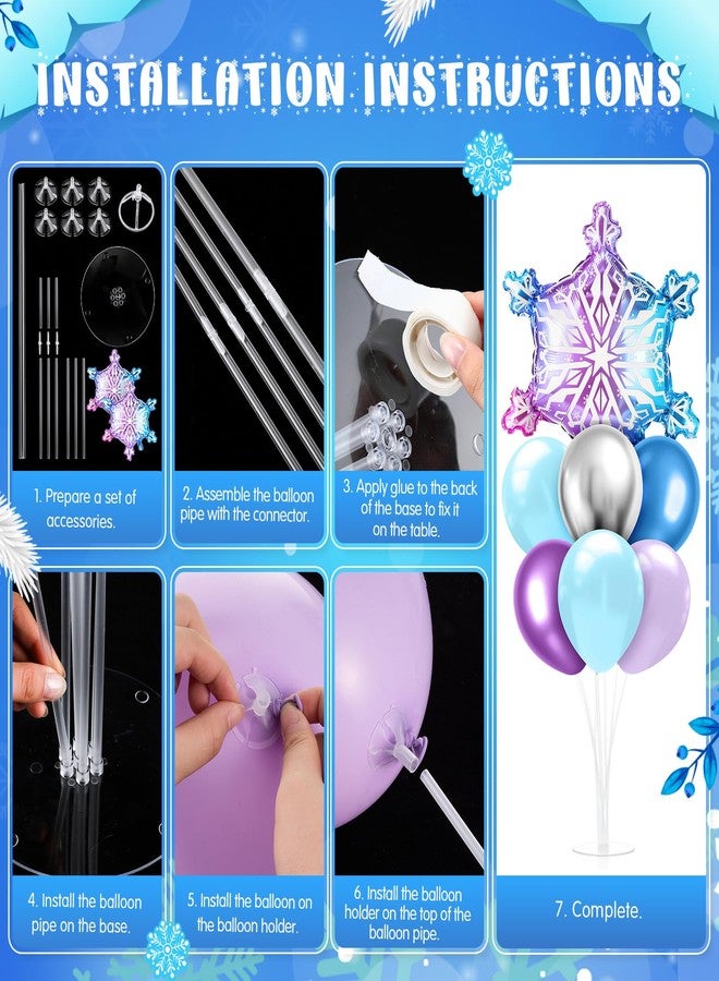 Seematn 2 Sets Winter Wonderland Balloons Stand Kit 28'' Snowflake Balloon Centerpieces for Table Purple Blue Silver Snowflake Foil Balloons for Baby Shower Birthday Party Supplies Princess Decor - Image 4